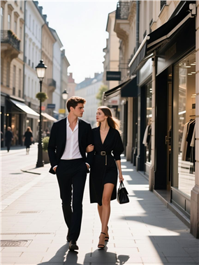 欧美街头帅哥美女逛街摄影图片